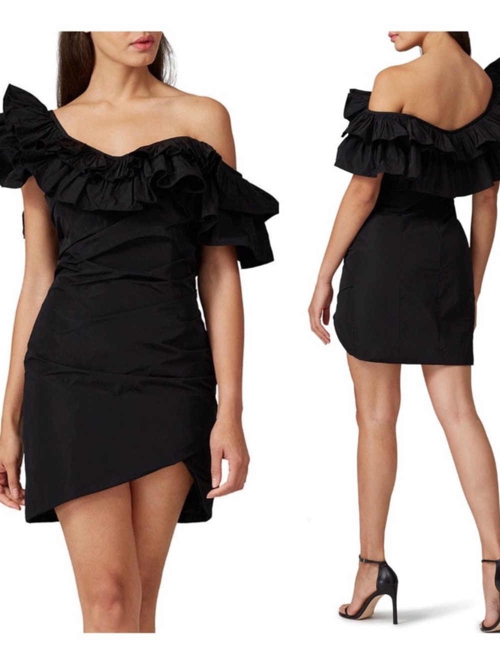 Alexis Black One-Shoulder Ruffle Mini Dress